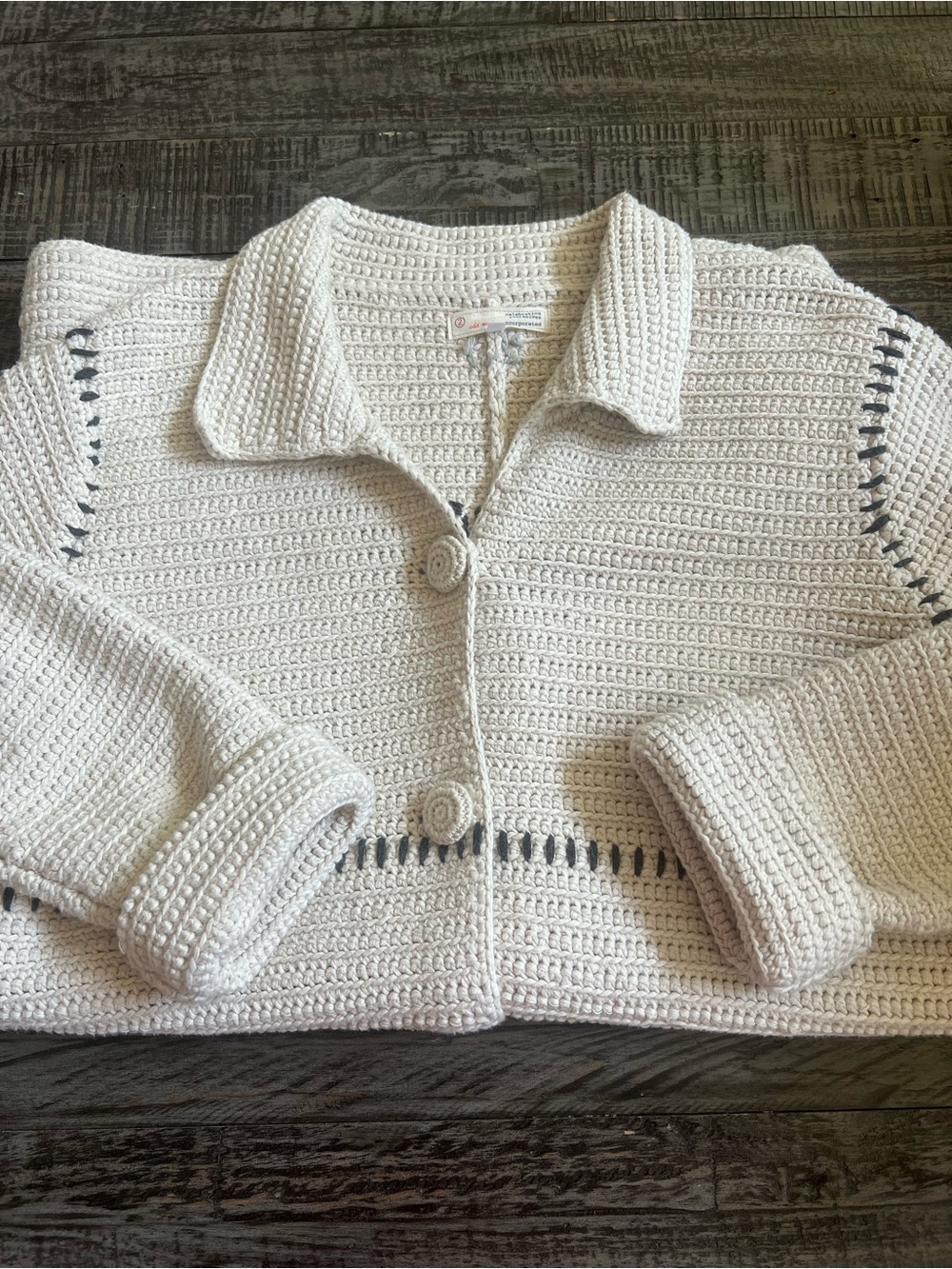Odd Molly Cream Crochet Button-Front Women's Sweater Coat GUC Large - Picture 16 of 16